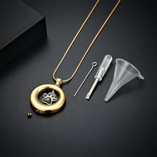 Dog Paws Cremation Jewelry Pet/Cat/Dog Paws Urn Necklaces for Ashes Stainless Steel Pet Ashes Holder Memorial Keepsakes Locket Pendant Jewelry for Men Women - color: Gold