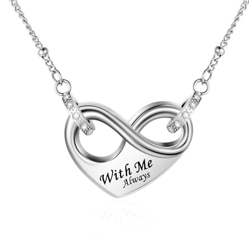 Dletay Infinity Cremation Urn Necklace for Ashes Heart Ash Necklace for Women Memorial Cremation Jewelry Ash Holder - color: Silver