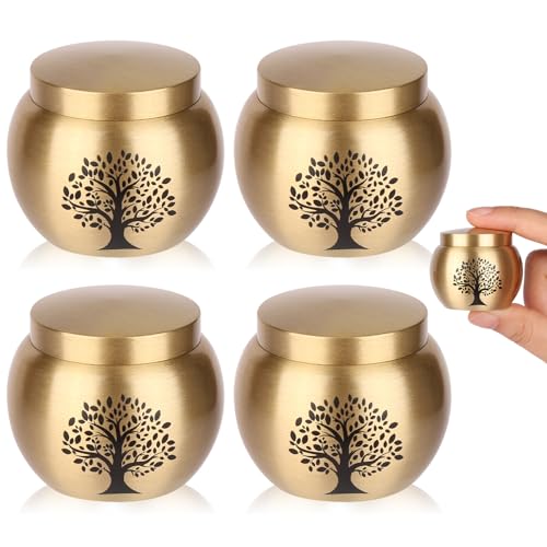 Small Keepsake Urns for Human Ashes Set of 4,Mini Urns for Ashes Made of Brass with Tree of Life Pattern Engraved,Small Cremation Keepsakes for Ashes Adult Women Male Pet - size: 1.6''x1.4'',4pcs