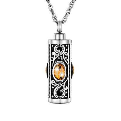 XIUDA Crystal Cremation Urn Necklace for Ashes Keepsake Stainless Steel Memorial Pendant with Flower - color: Yellow