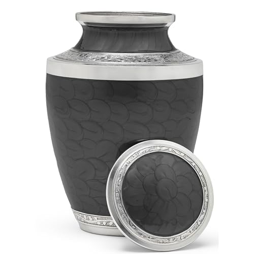 Eternal Harmony Large Urn for Ashes, Adult Male & Female Cremation Urn for Human Ashes with Elegant Finishes, Secure Seal & Velvet Bag, Funeral Vase for Men & Women Up to 200 lbs (Black)