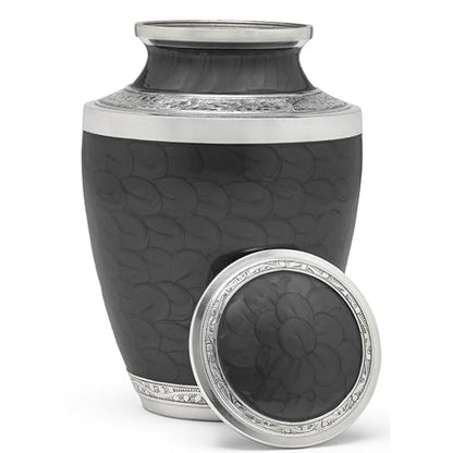 Eternal Harmony Large Urn for Ashes, Adult Male & Female Cremation Urn for Human Ashes with Elegant Finishes, Secure Seal & Velvet Bag, Funeral Vase for Men & Women Up to 200 lbs (Black)