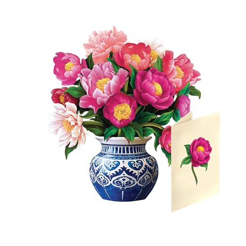 Freshcut Paper Mini Peony Paradise 5.5 Inch Life-Sized 3D Pop Up Card – Birthday, Mothers Day, Thank You, Gifts for Mom and Her – Includes Notecard and Envelope - color: Peony Paradise, size: Mini