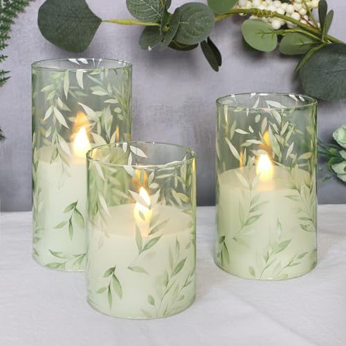 Crystal Club Glass Flameless Candles with Remote Timer - style: Willow Leaves