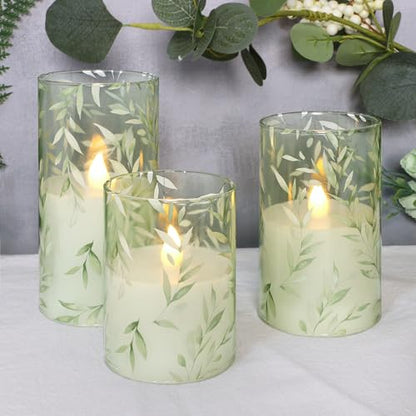 Crystal Club Glass Flameless Candles with Remote Timer - style: Willow Leaves