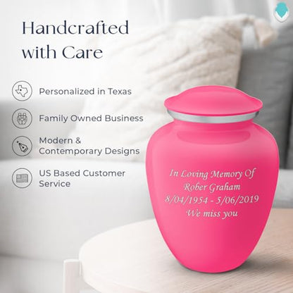 Geturns Embrace Adult Personalized Cremation Urns for Human Ashes I Large Bright Pink Funeral Urn for Men and Women I 200 lbs - color: Bright Pink