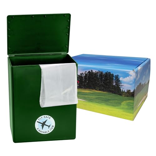 Golf Themed TSA Approved Fly-Safe and Temporary Travel Cremation Urn Kit for Human Ashes - Airline and Mail Friendly - 200 Cubic Inch Capacity - Green Plastic Urn with Fairwary Mailing Box - color: Golf Fairway