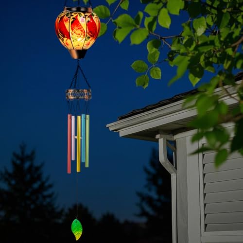 40.2" Red Cardinal Solar Wind Chimes with Lanterns for Outside - color: C-cardinal