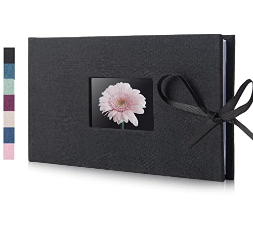 Fabmaker Small Photo Album 4x6, Picture Album, Picture Book, Mini Brag Book | Ribbon Closure, Linen Fabric Cover, Front Window, Sturdy Binding, Acid-free, PVC free, Artwork Weddings Family Boudoir - color: Black, size: 12 Pockets/1PK