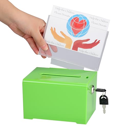 Adir Suggestion Box with Slot and Lock – Acrylic Donation Box for Fundraising, Drawing Box for Raffle, Funraiser Box, Tip Box with Lock - 6.25x4.5x 4 Inches voting box with slot and Sign Holder - color: Green