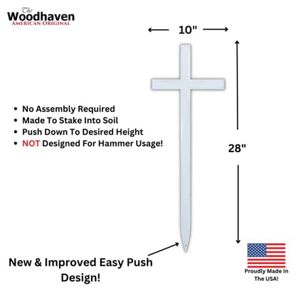 Woodhaven Memorial Cross - Steel Grave Marker 28 x 10 Inch - Perfect For Outdoor And Memorial Sites - White Powder Coat Finish - Headstone Replacement - Made In The USA