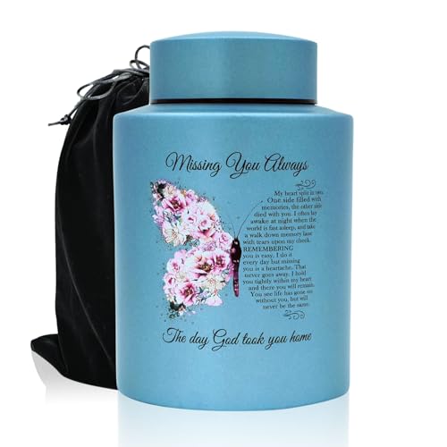 Small Butterfly Cremation Urns for Human Ashes, for Female & Male | 60 lbs Capacity, Stainless Steel, Sealing Well & Durable, For Families Sharing Ashes, Funeral Keepsake, Sympathy Gift - color: Butterfly-blue, size: Small 60 lbs - Standard