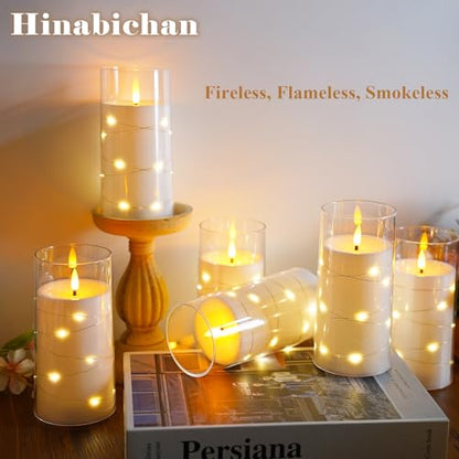 Flickering Flameless Candles with Remote Timer, 6pcs LED Battery Operated Candles with Embedded String Lights White, D3 H6 - color: White