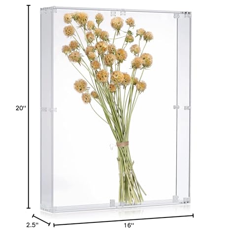 16x20 Acrylic Shadow Box, Assemble Display Case, DIY Tabletop/Wall Mount Display Frame, All Clear Memory Box for Dried Flowers/Kids Room/Birthday/Wedding(16x20x3”, Assemble Frame) - size: 16x20", Assembly Frame