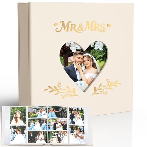 Wedding Photo Album 4x6 400 Pockets, Beige Linen Memory Book Gift - color: Beige with White inner pages