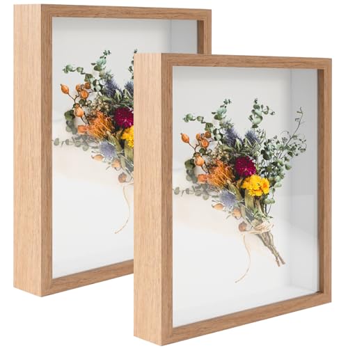 2 Pack 11x14 Shadow Box Frame Deep Shadow Boxes Display Cases with Stand | Wood Shadowbox Display on Tabletop or Wall for Dried Flowers, Photos, Handicrafts, Keepsake,Picture - color: Wood, size: 11"x 14"