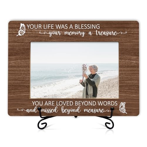 Memorial Picture Frame, In Loving Memory Photo Frame with Stand, Sympathy Gifts for Loss of Loved One, Bereavement Remembrance Gifts for Family Friend, 76 - color: Natural Wood