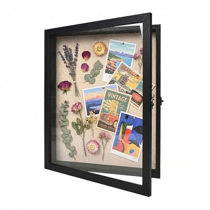 13×16 Shadow Box Frame, Linen Back, Glass Door, Hinge Display Case - color: Rustic Black, size: 13×16