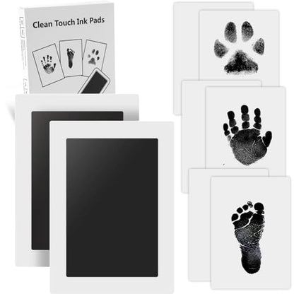 Baby Handprint and Footprint XL Size Kit,2 Pcs Baby Handprint Ink Pads with Clean-Touch & 6 Imprint Cards Safe for Baby, Baby Keepsake, Pet Paw Print - color: Black