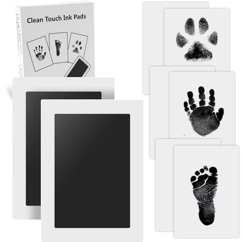 Baby Handprint and Footprint XL Size Kit,2 Pcs Baby Handprint Ink Pads with Clean-Touch & 6 Imprint Cards Safe for Baby, Baby Keepsake, Pet Paw Print - color: Black