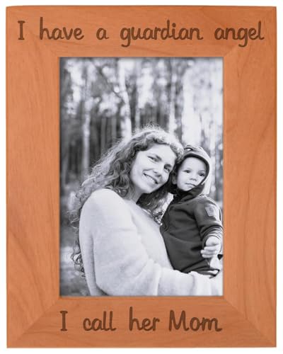 Bereavement Mom Have Guardian Angel Wood Frame - Portrait 5x7 | Sentimental Photo Frame, Laser Engraved, Holds 5x7 Photo, Mom Memorial Frame - size: 5x7 Photo - Portrait