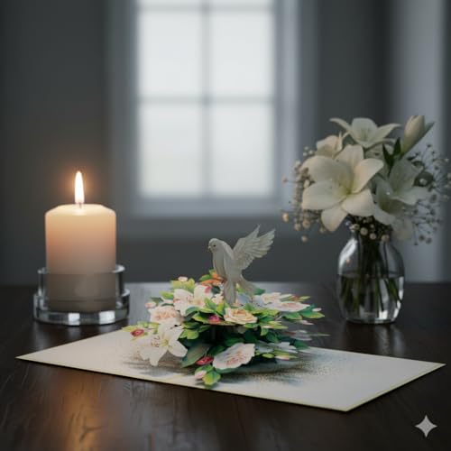 CUTE POPUP Sympathy Pop Up Card, 3D Dove and White Lily Condolence Card – Sorry for Your Loss, Thinking of You, Bereavement Card for Loss of Loved One – Premium 6x8 Inch, Envelope Included - color: Lily