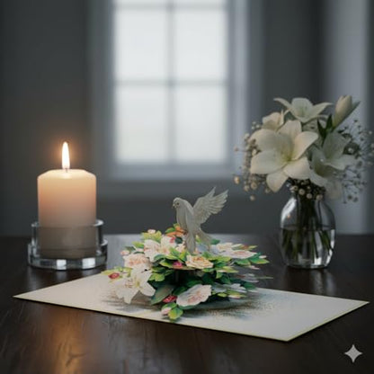 CUTE POPUP Sympathy Pop Up Card, 3D Dove and White Lily Condolence Card – Sorry for Your Loss, Thinking of You, Bereavement Card for Loss of Loved One – Premium 6x8 Inch, Envelope Included - color: Lily