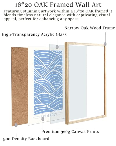 EcoHest 16x20 in Psalm 107:29 Ocean Waves Framed Christian Wall Art - color: Framed Christian, size: 20"L x 16"W