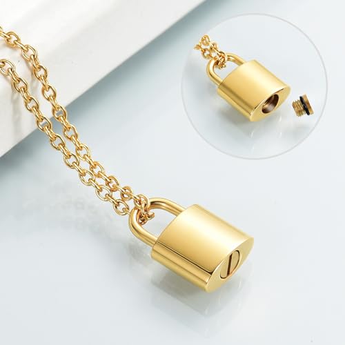 Imrsanl Padlock Cremation Jewelry for Ashes Urn Necklace for Women Men Stainless Steel Keepsake Memorial Punk Lock Pendant Ashes Holder - color: Customize