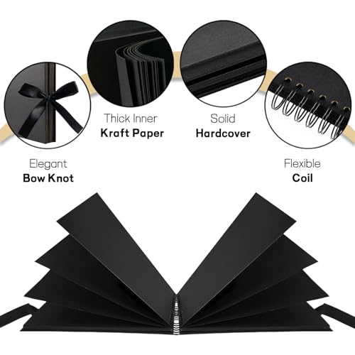 Mauproy 11.5 x 8.5 Inch Black Scrapbook Album, 80 Pages | Photo Album with Black Pages, Kraft Paper Hardcover Memory Book with DIY Accessories Kit for Birthday, Wedding, Travel - size: 11.5 x 8.5 Inches