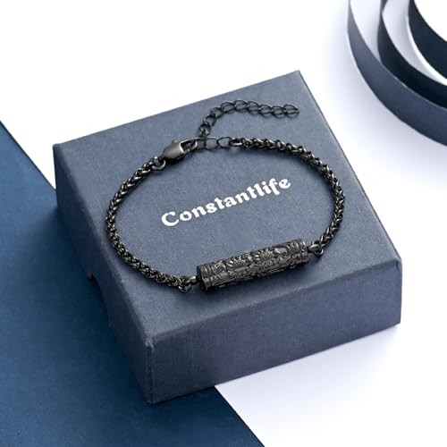 constantlife Cremation Bracelet for Ashes for Women Stainless Steel Sunflower Cylinder Urn Adjustable Link Bangle Memorial Jewelry Loved Ones Ashes Holder Keepsake - color: Black