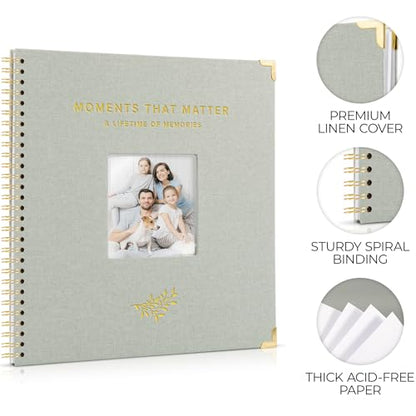Beautiful Linen Scrapbook Photo Album 10"x10" - 40-Page Blank Guest Book | Perfect to Preserve Special Memories of Family, Weddings, Birthdays and Baby Showers - Timeless Keepsake for Every Home - color: Sage