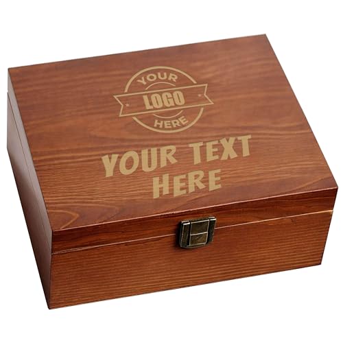 shop4ever Custom Wooden Keepsake Box, Engraved Your Text Or Logo Design | Personalized Design, Photo Holder, Document Holder, Memory Keeper, Keepsake Container, Wood Case With Lid