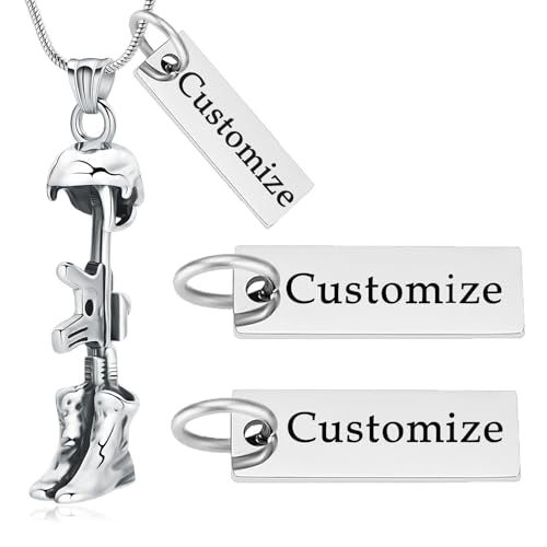 Cremation Jewelry Military Shoes Hats Guns Urn Necklace for Ashes Stainless Steel Military Equipment Pendant Memorial Necklaces Ash Holder for Human Pets Keepsake Jewelry of Loved Ones with Fill Tool - color: Customize