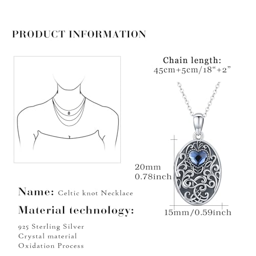 Locket Necklace for Women 925 Sterling Silver Celtic Locket Pendant Necklace Moonstone/Turquoise/Black Agate Heart Shaped Locket Necklace Jewelry Gifts for Women - style: Tree of Life Locket Necklace-crystal