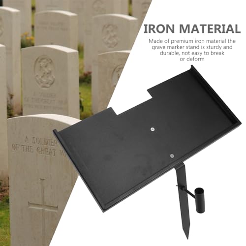 Yardwe Heavy Duty Grave Marker Stand for Cemetery Memorial Plaques Iron Metal Holder for Loved Ones and Pets with Flower Bouquet Tube 12X11 Inch Durable Outdoor Memorial Sign Stake