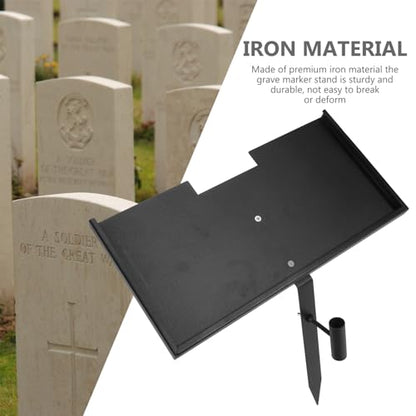 Yardwe Heavy Duty Grave Marker Stand for Cemetery Memorial Plaques Iron Metal Holder for Loved Ones and Pets with Flower Bouquet Tube 12X11 Inch Durable Outdoor Memorial Sign Stake