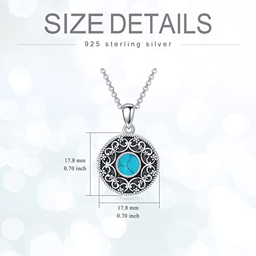 Round Locket Necklace 925 Sterling Silver Filigree/Flower Locket Necklace That Holds Pictures Birthday Christmas Jewelry Gifts for Women - color: 05-Turquoise Locket