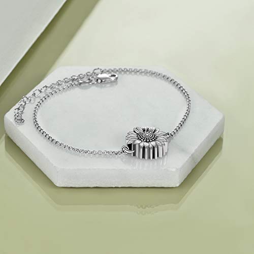 ONEFINITY Sunflower/Tree of Life Urn Bracelet for Ashes 925 Sterling Silver Sunflower/Tree of Life Cremation Keepsake Pendant Locket Bracelet for Women Mom - style: Sunflower Urn Bracelet