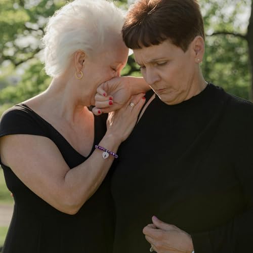 Sympathy Gifts for Loss of Loved one Memorial Healing Remembrance Condolence Grief Present for Women Pink Beads Bracelet With Angel Wings - style: Amethyst-Wings-With Heartfelt Sympathy