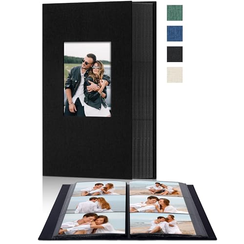 4x6 Slip In Photo Album Holds 300 Pockets Cloth Cover Black | DIY cover window, Acid free pages, PVC free pockets, Family Travel Wedding, Gift ready - color: Black, size: 300 Pockets