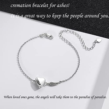ZOEXUE Infinity/Tree of Life/Rose/Angel Wings/Heart Urn Bracelet for Ashes 925 Sterling Silver Cremation Bracelet for Ashes Keepsake Ashes Urns Jewelry Women Loved Ones - style: Angel wings urn bracelet