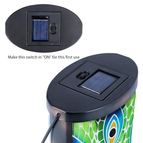 MUMTOP Peacock Solar Lantern, Hanging Glass Outdoor Garden Light - color: Peacock Blue