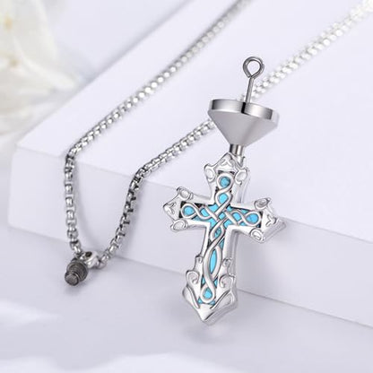 925 Sterling Silver Celtic Cross Urn Necklace for Ashes - color: gold-f