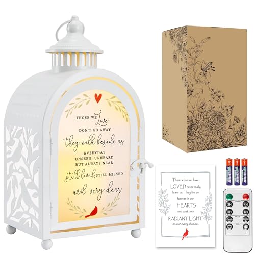 WOODEXPE Sympathy Gift Memorial Gift for Loss of Loved One Memorial Lantern with Flickering LED Candle and Remote Control (Those We Love White) - color: White