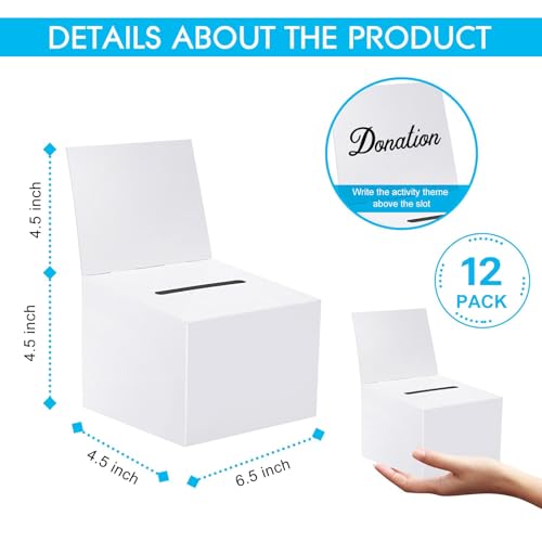 12 Pcs Modern White Raffle Boxes, 6.5 x 4.5 x 4.5 Inch, Cardboard, Collapsible, For Charity - color: White, size: 12 PCS