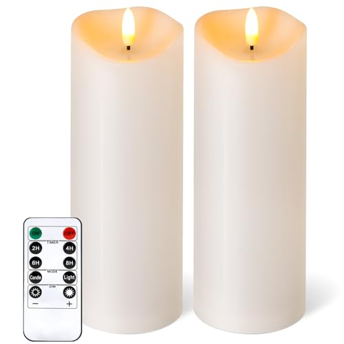 Outdoor Flameless Candles with Remote Timer - Waterproof Realistic Tall Flickering LED Electric Battery Operated Fake Candle for Holiday Home Wedding Fireplace Decor - Ivory White 2 Pack (8"8") - color: Ivory White, size: D3“xH8"8"