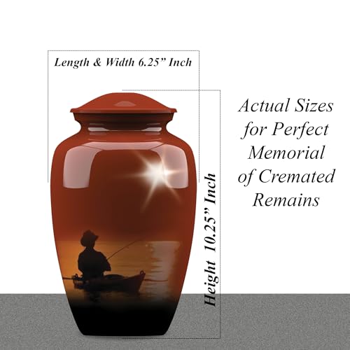 Forever URNS Adult Cremation Funeral Urn with Printed Fishing Man Theme for Human Ashes of Female & Male | 200 cu in | Large | Multicolor | Completely Handcrafted with Velvet Protection Bag