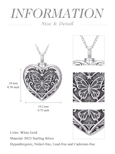 WINNICACA Cremation Jewelry for Ashes Locket Ashes Necklace Urn Necklace for Women Sterling Silver Cremation Necklace for Ashes Fine Keepsake Picture Necklace Memorial Jewelry - style: D04-Butterfly Urn Necklace