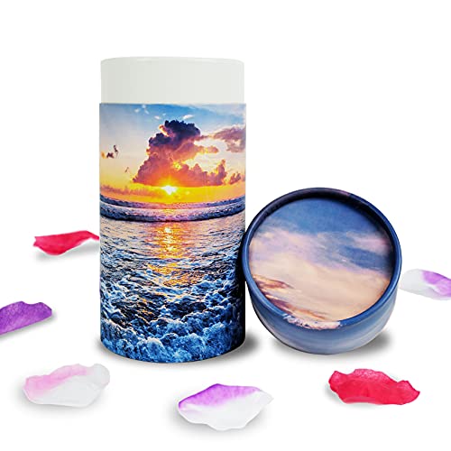 Small Biodegradable Paper Scattering Tube Urn for Human & Pet Ashes | Paper Made ECO Friendly, For Water & Sea burial, Airplane Safe & TSA Approved, Small Spreading Cremation Urn, 40 lbs Capacity - color: Ocean Sunset, size: Small（Pack of 1）